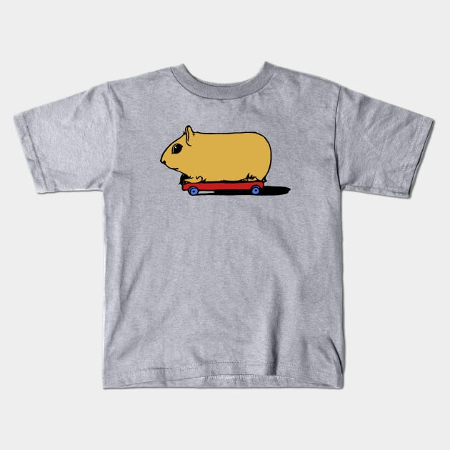 Cute Cartoon Guinea Pig / Hamster on Skateboard Kids T-Shirt by softbluehum